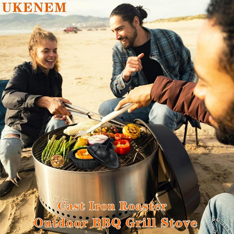 ENEM Small Heavy Duty Cast Iron Roaster & Grill-Smokers Box, Pre-Seasoned Garlic Roaster for Grill, Oven, Stove, For Smoking Vegetables Garlic Potato Baker, Morrocan Tagine Shape Garlic Roasters - Image 3